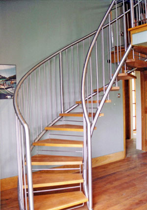 Stainless Steel and Oak spiral staircase